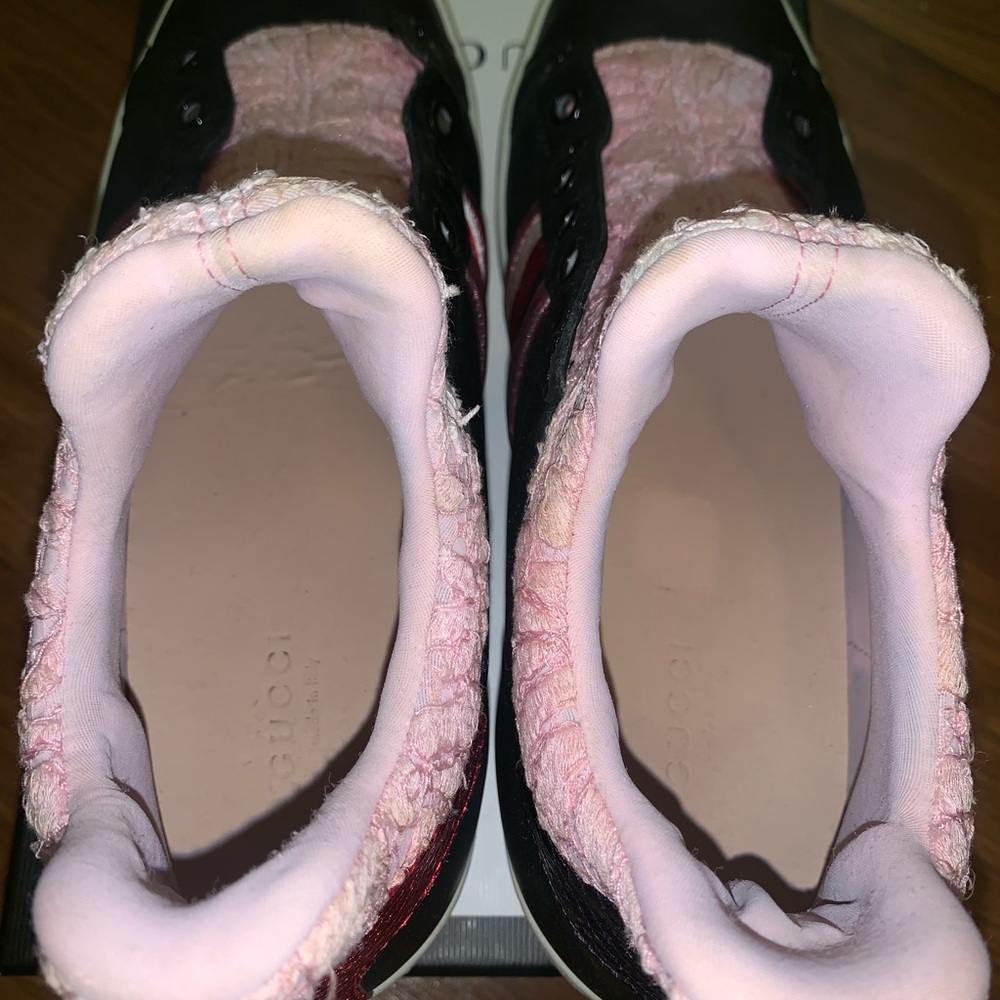 GUCCI ACE LACE & LEATHER HIGH TOP SNEAKERS - Picture 5 of 10